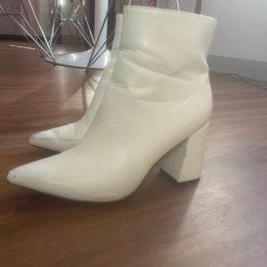 White block heeled booties